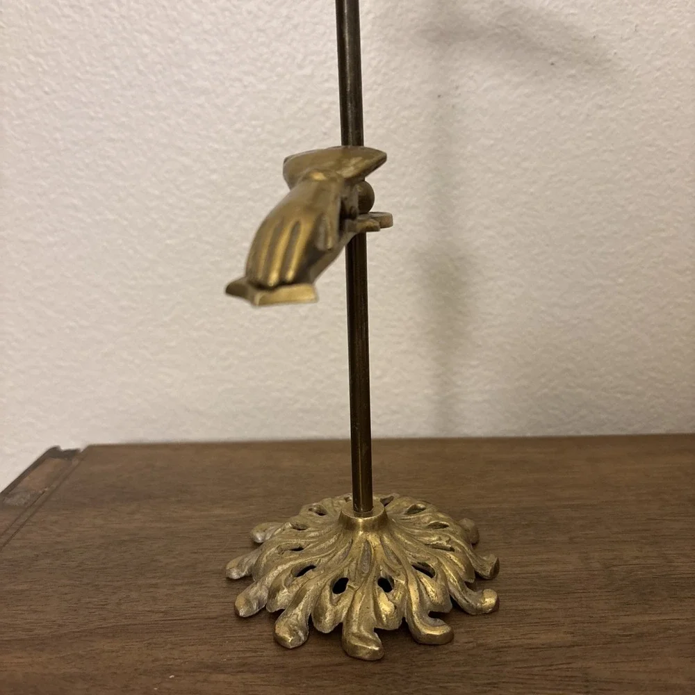 Vtg MCM Victorian Style Brass 2 Hands Glove Clip Stand Pictures/Letters Finial